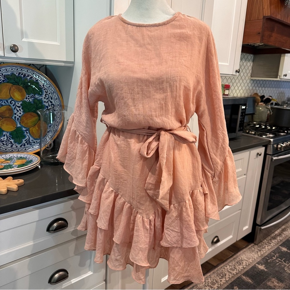 Princess Polly Antique Wish Ruffle Mini Dress Womens Sz 4 Boho Peach Gauzy Flowy